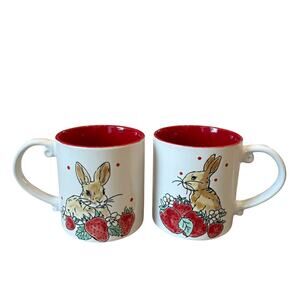 2pc Spectrum Designz Bunny Rabbit Coffee Mug Spring Easter Strawberry Decor NEW